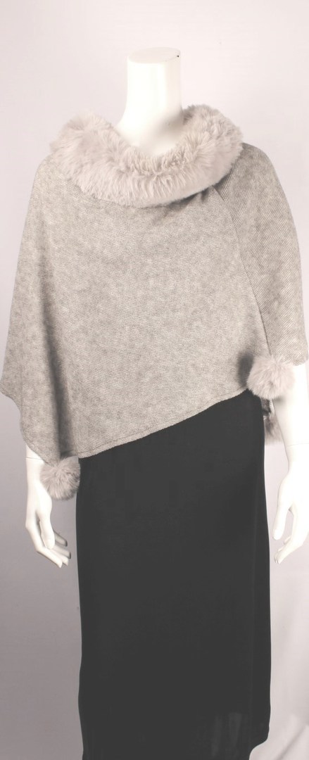 Alice & Lily knit poncho with pompoms beige,grey  Style SC/4586 image 0